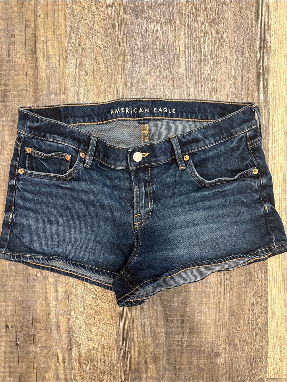 American Eagle Super Low Rise Dark Wash Denim Shorts Size 10